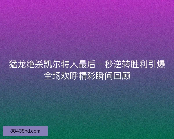 猛龙绝杀凯尔特人最后一秒逆转胜利引爆全场欢呼精彩瞬间回顾